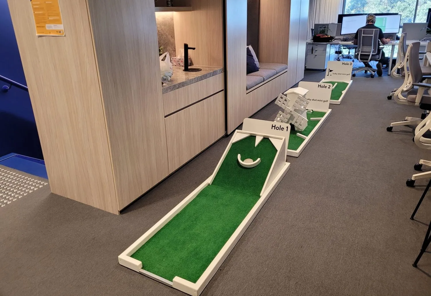 Office Activation Day, full 9-hole mini golf course for a single day in a Melbourne corporate office