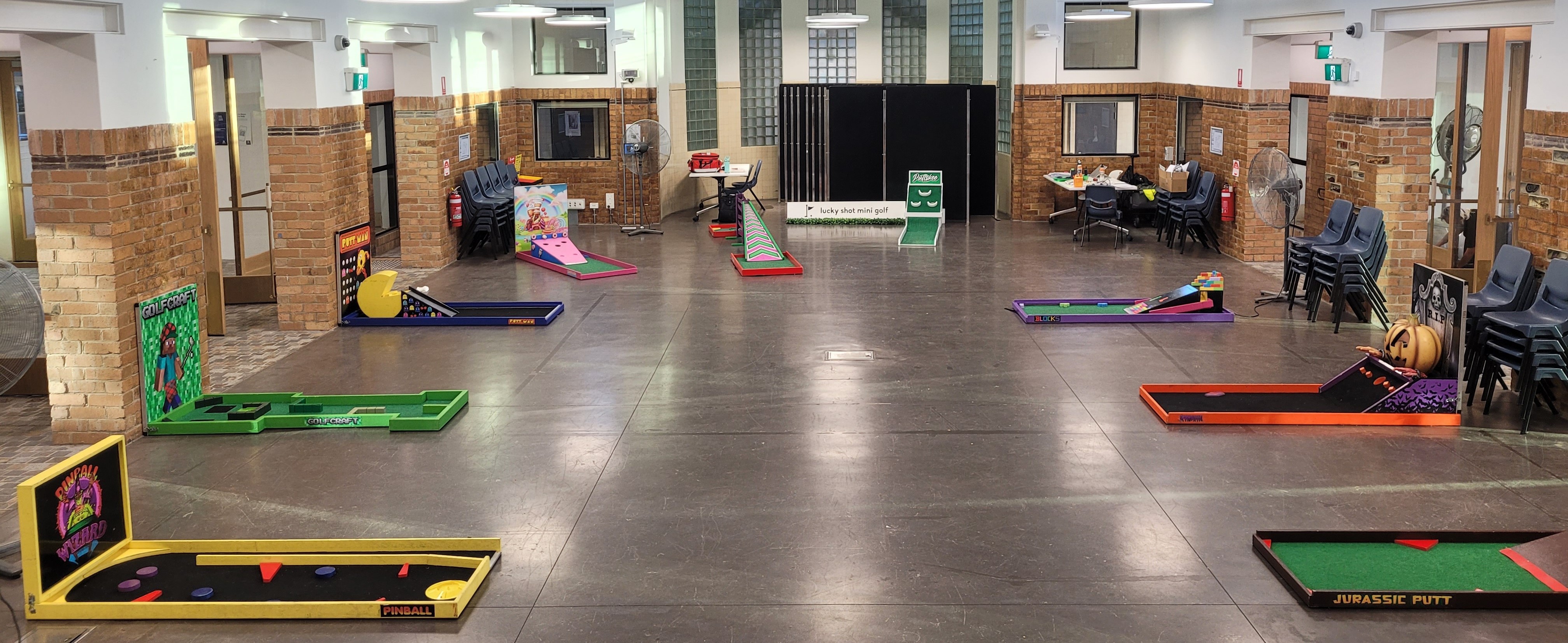 Lucky Shot mini golf course set up in large Melbourne corporate event venue