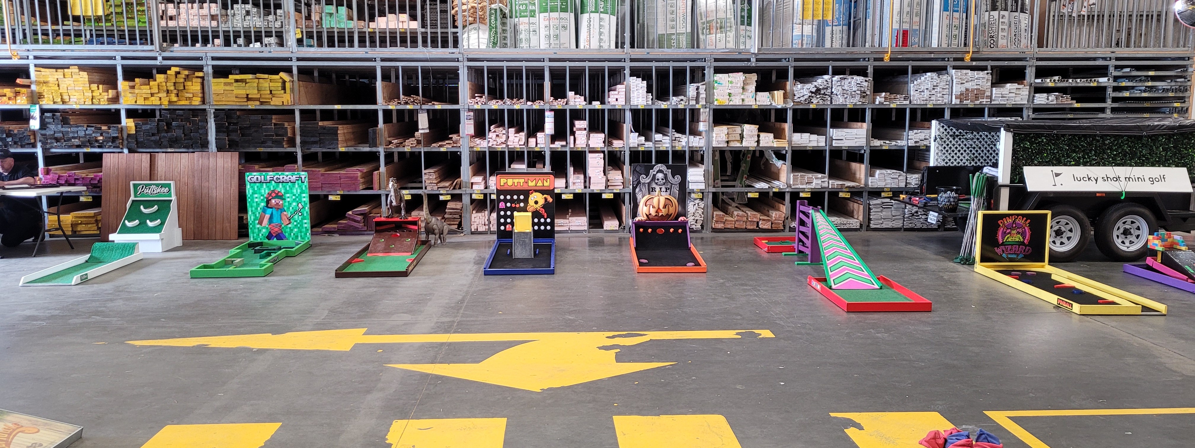 Lucky Shot mini golf courses lined up and ready for a Melbourne corporate event