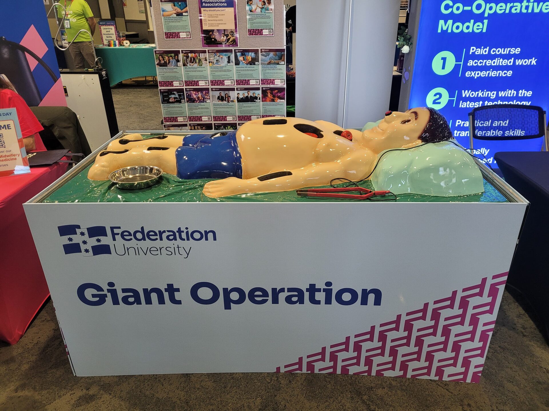 Jeffrey the giant Operation Game at a Melbourne exhibition booth