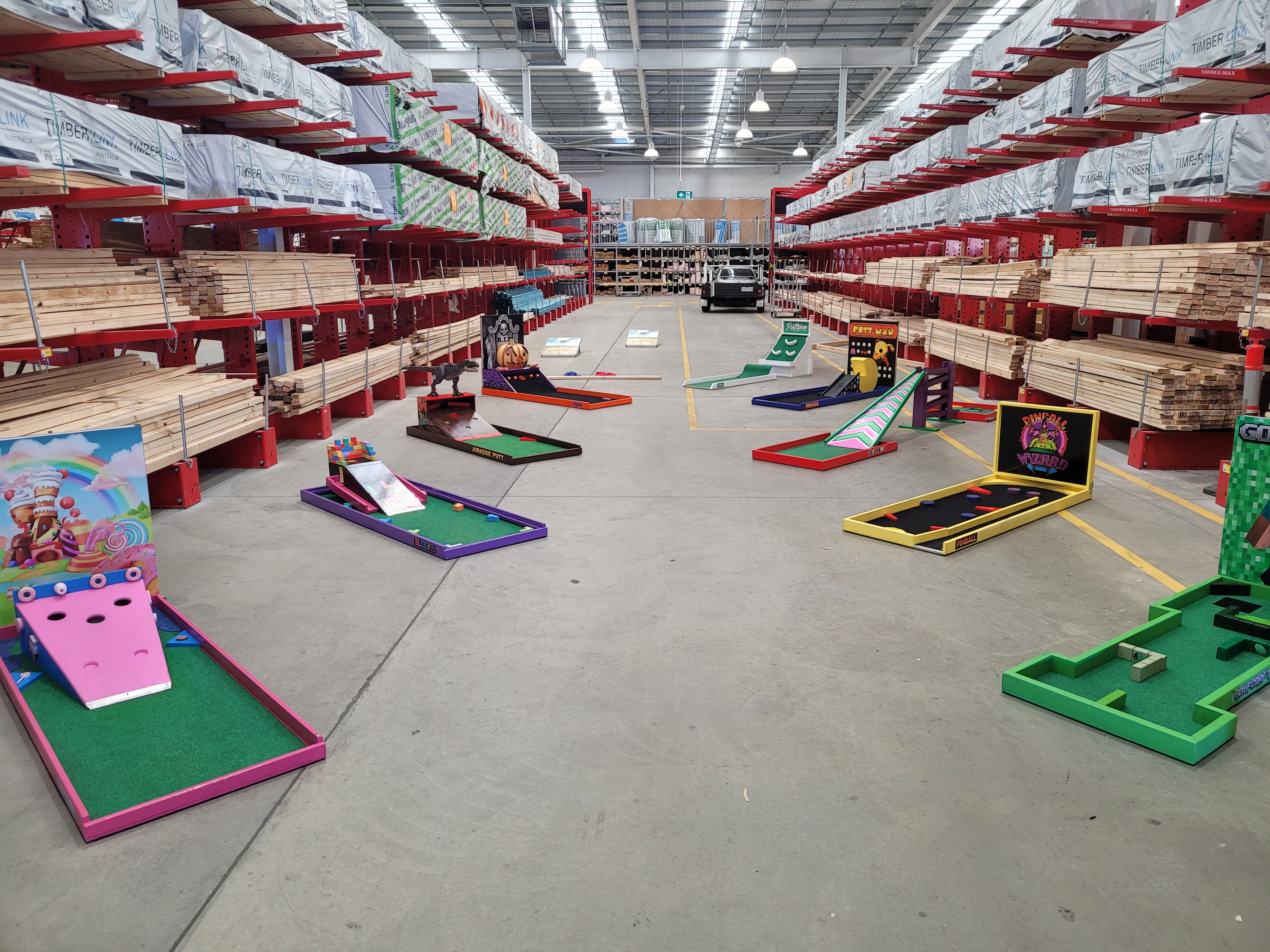 Mini golf activation set up in a Melbourne warehouse or factory space