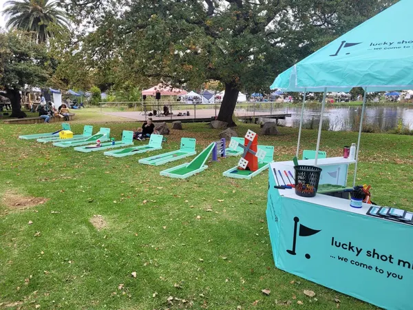 Lucky Shot Mini Golf course laid out on lush green parkland in Melbourne