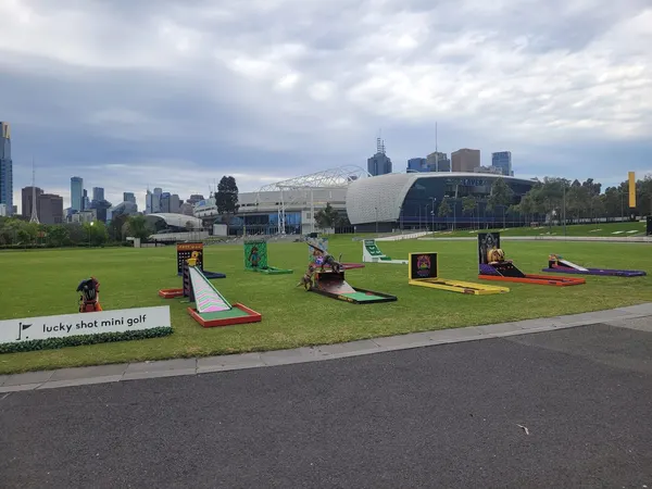 Lucky Shot Mini Golf course with sweeping Melbourne city views from an elevated outdoor venue