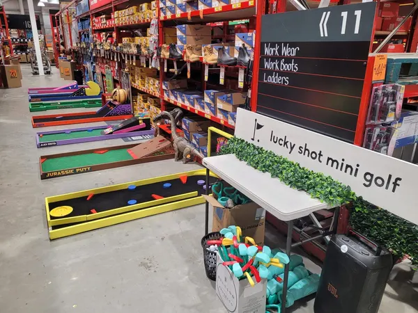 Lucky Shot Mini Golf course running through a long Melbourne corporate warehouse space