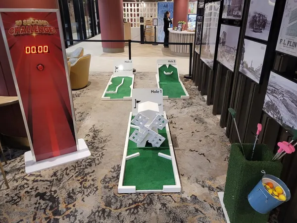 Lucky Shot Mini Golf course set up inside a Melbourne café-style corporate venue