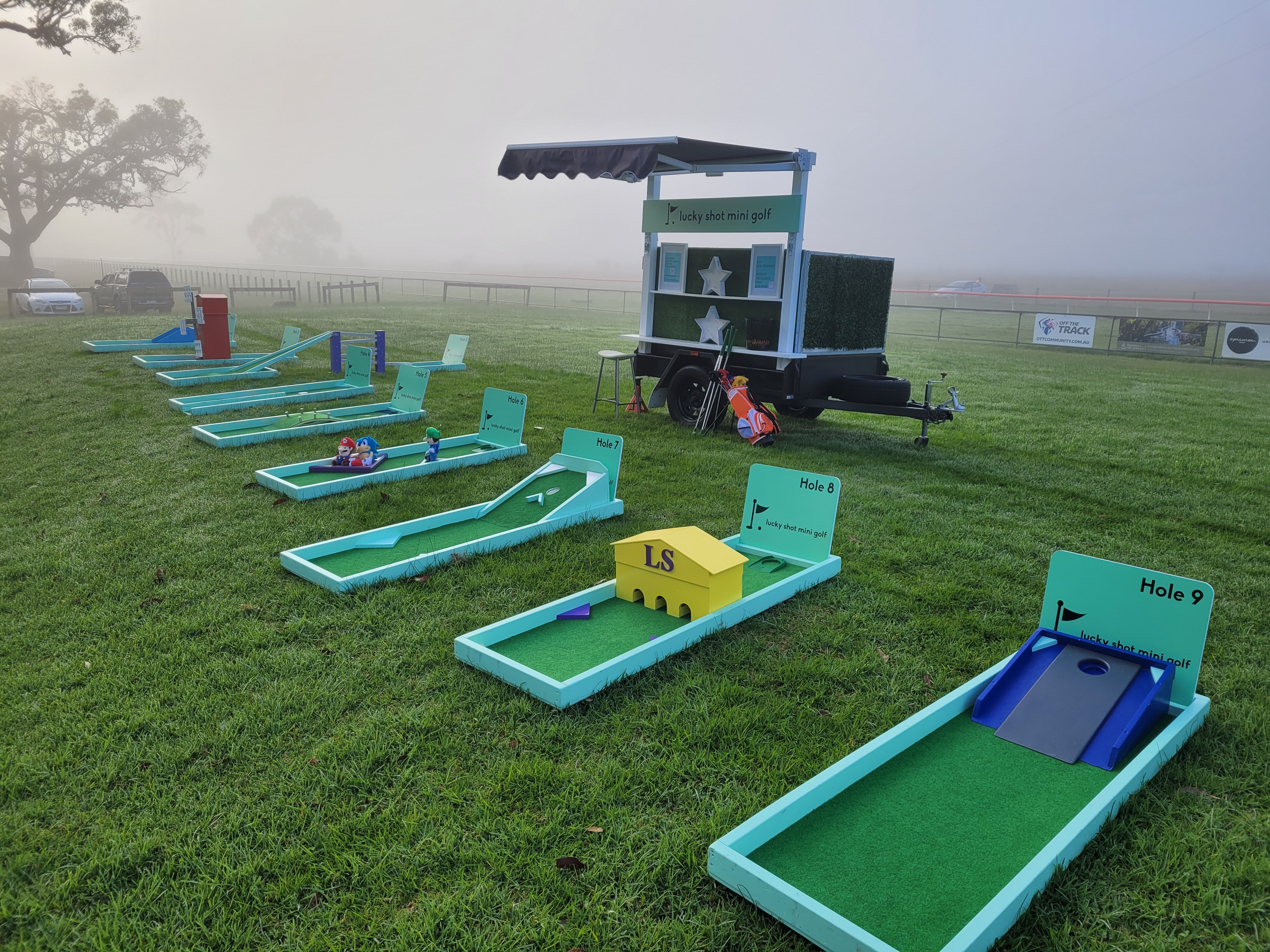 Lucky Shot outdoor mini golf and lawn games on Melbourne grassy field