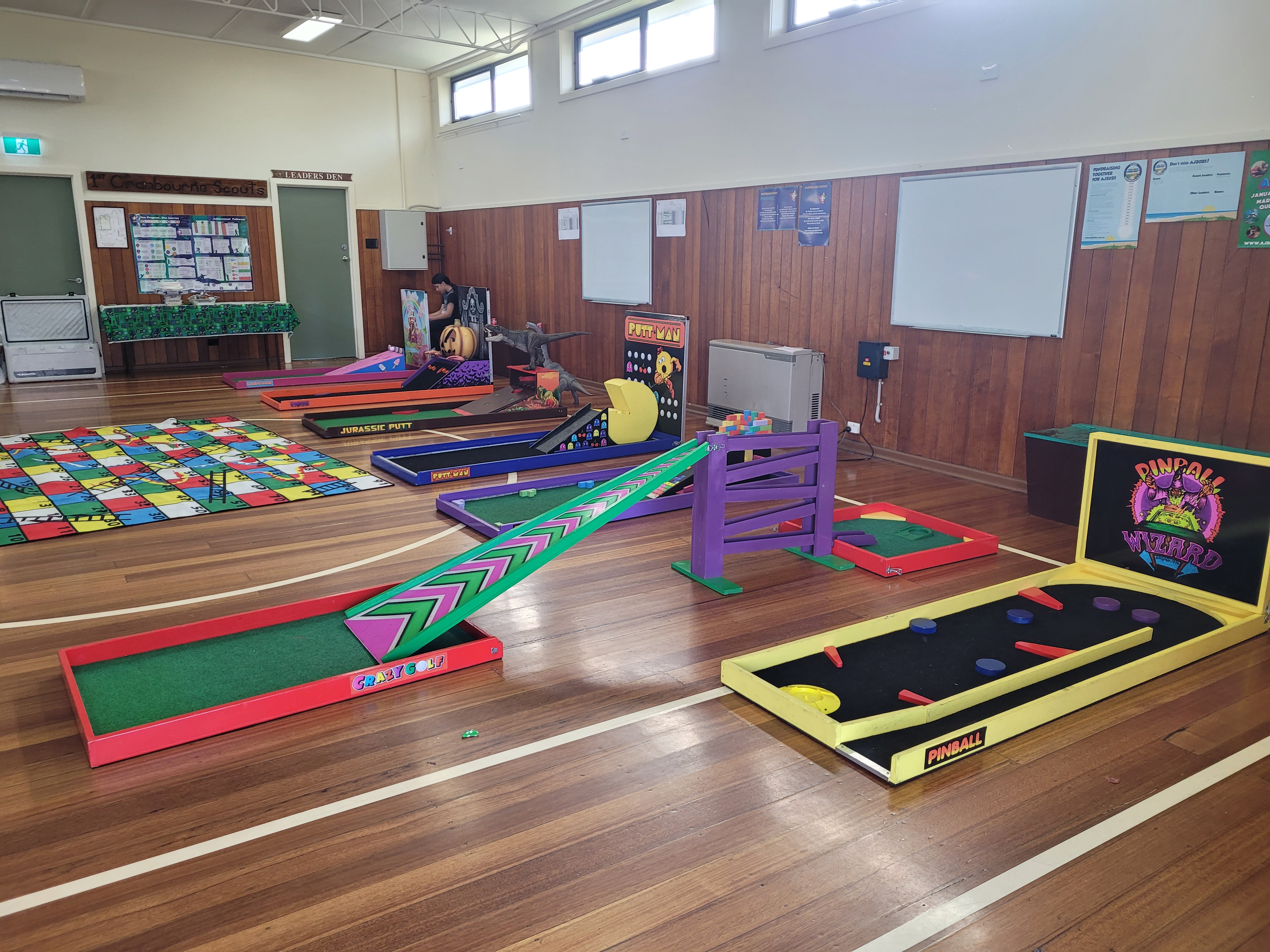Lucky Shot indoor mini golf on wooden floor for Melbourne kids party